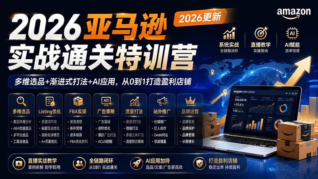 2026亚马逊实战通关特训营-2026更新,多维选品+渐进式打法+AI应用,从0到1打造盈利店铺-项目汇