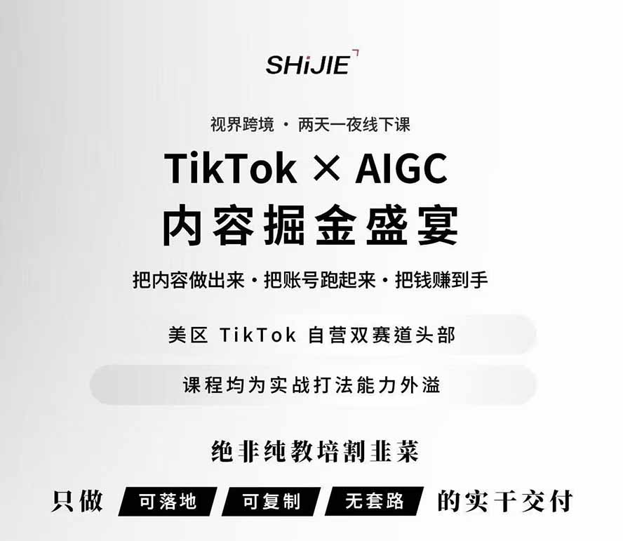 图片[1]-AIGC×TikTok美区短视频带货线下课；两天一夜完整回放，12小时高清视频收录头部操盘手全流程教学-项目汇