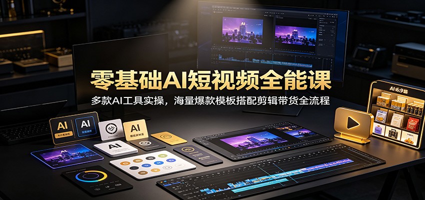 零基础AI短视频全能课：多款AI工具实操，海量爆款模板搭配剪辑带货全流程-项目汇