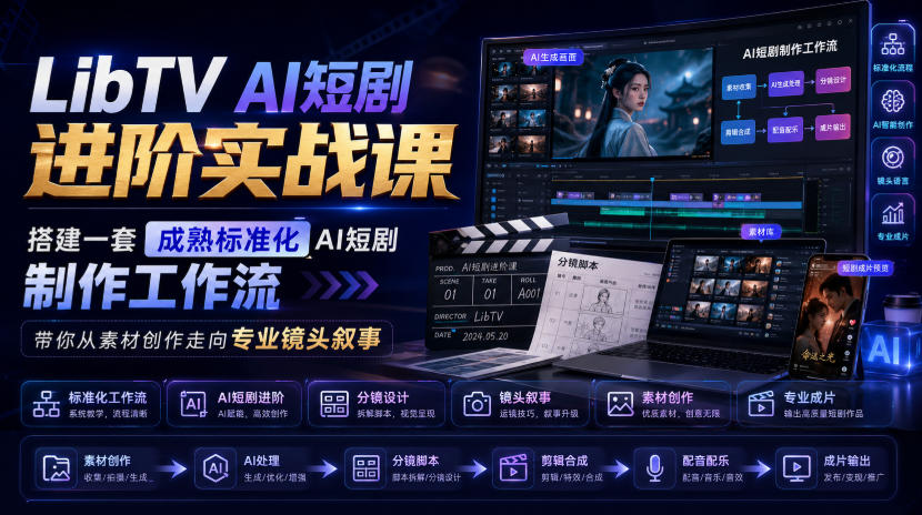LibTV AI短剧进阶实战课,搭建一套成熟标准化AI短剧制作工作流,带你从素材创作走向专业镜头叙事-项目汇