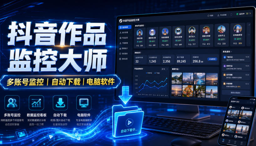 抖音作品监控大师,多账号监控丨自动下载丨电脑软件-项目汇