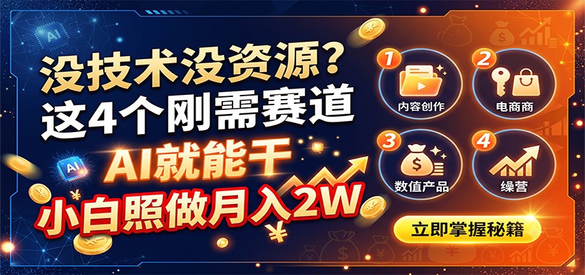 没技术没资源?这4个刚需赛道,AI就能干,小白照做月入2W-项目汇