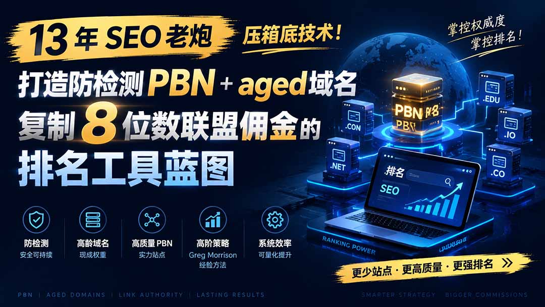 13 年 SEO 老炮压箱底技术!打造防检测 PBN+aged 域名,复制 8 位数联盟佣金的排名工具蓝图【原创双语字幕】-项目汇