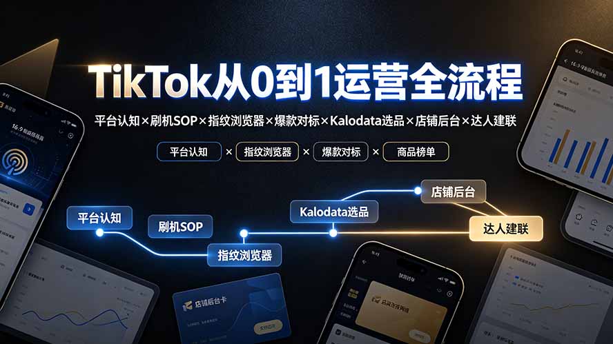 TikTok从0到1运营全流程-更新:平台认知×刷机SOP×指纹浏览器×爆款对标×Kalodata选品×店铺后台×达人建联-项目汇