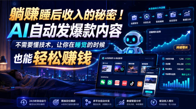 躺賺睡后收入的秘密!AI自动发爆款内容,不需要懂技术,让你在睡觉的时候也能轻松賺钱【原创双语字幕】-项目汇