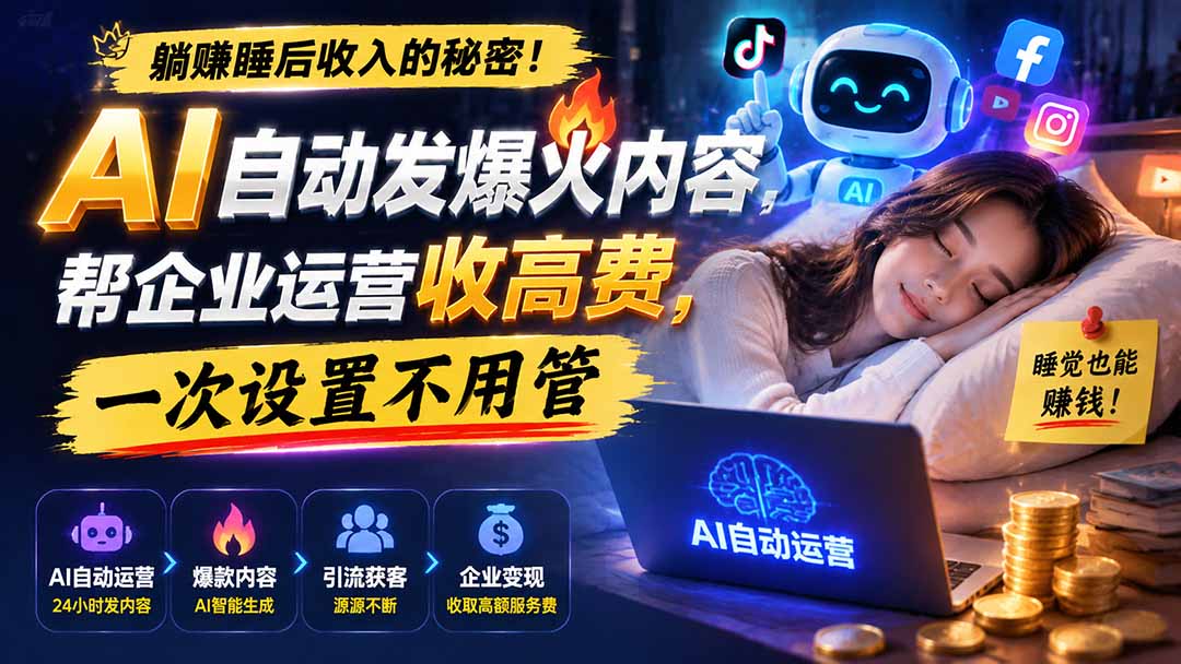 躺赚睡后收入的秘密!AI 自动发爆火内容,帮企业运营收高费,一次设置不用管【原创双语字幕】-项目汇