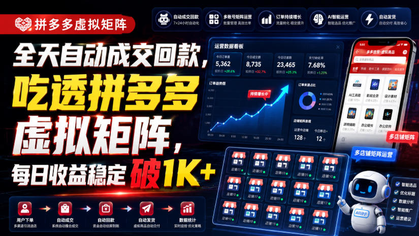 全天自动成交回款，吃透拼多多虚拟矩阵，每日收益稳定破1K+【揭秘】-项目汇