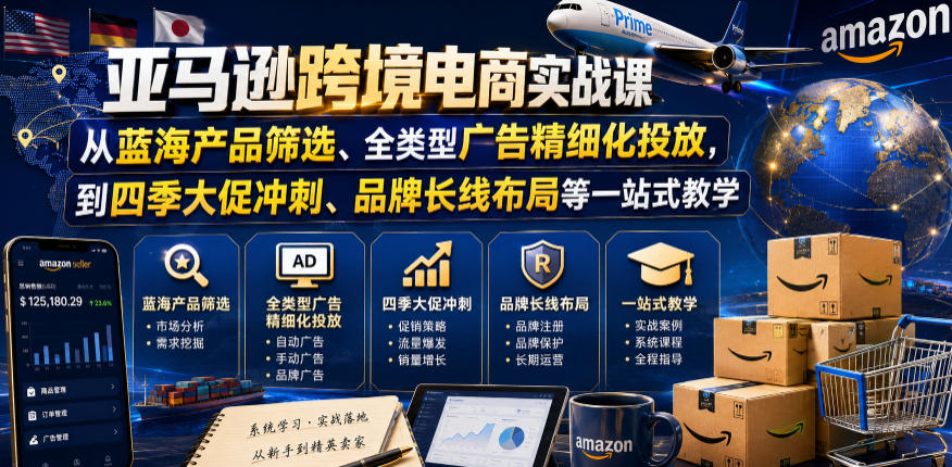 亚马逊跨境电商实战课,从蓝海产品筛选、全类型广告精细化投放,到四季大促冲刺、品牌长线布局等一站式教学(更新8月)-项目汇