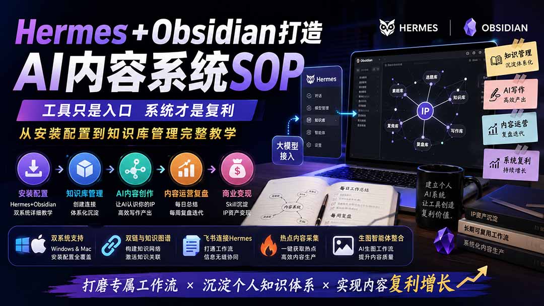 Hermes+Obsidian打造AI内容系统SOP;工具只是入口系统才是复利,从安装配置到知识库管理完整教学-项目汇