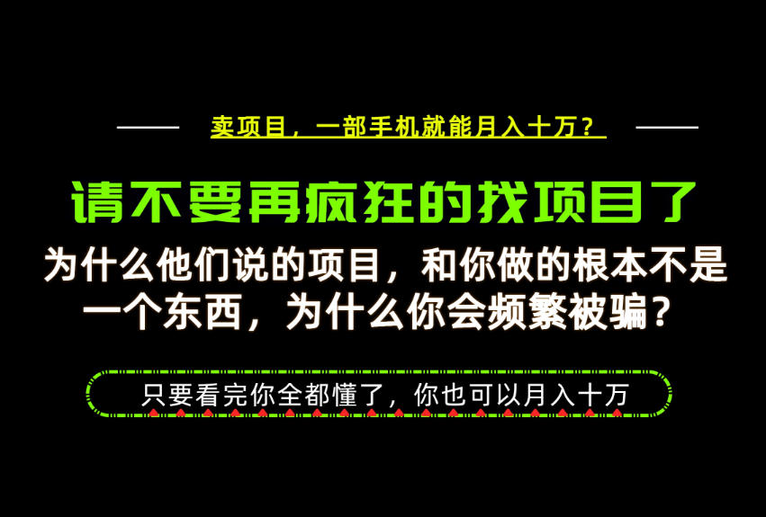 为什么做项目的人大多都是炮灰？为什么只有卖项目才能稳？看完你也可以月入10W+【揭秘】-项目汇