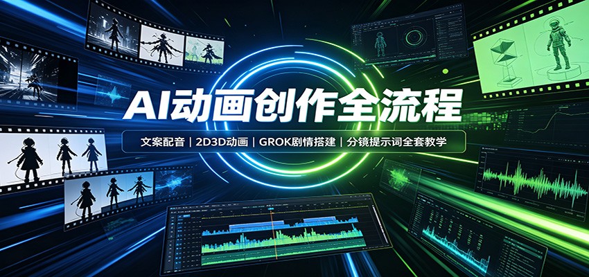 AI动画创作全流程：文案配音，2D3D动画，GROK剧情搭建，分镜提示词全套教学-项目汇