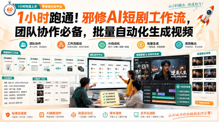 1小时跑通!邪修AI短剧工作流,团队协作必备,批量自动化生成视频-项目汇
