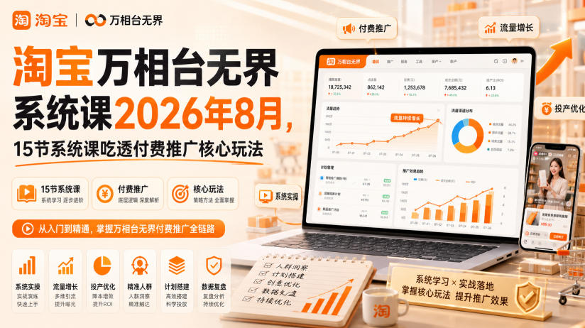 淘宝万相台无界系统课2026年8月,15节系统课吃透付费推广核心玩法-项目汇