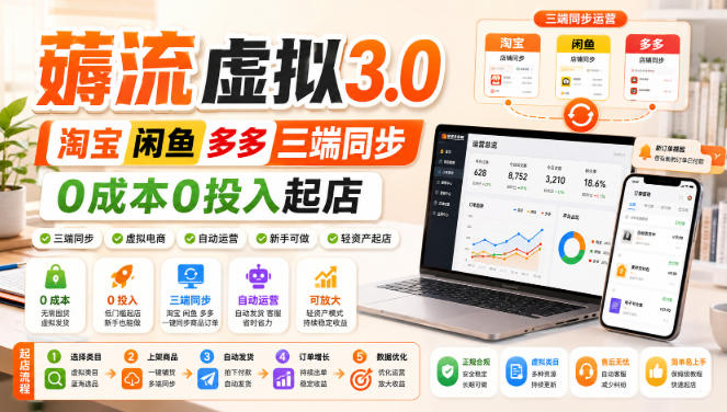 绅白不白·薅流虚拟3.0丨淘宝闲鱼多多三端同步丨0成本0投入起店-项目汇