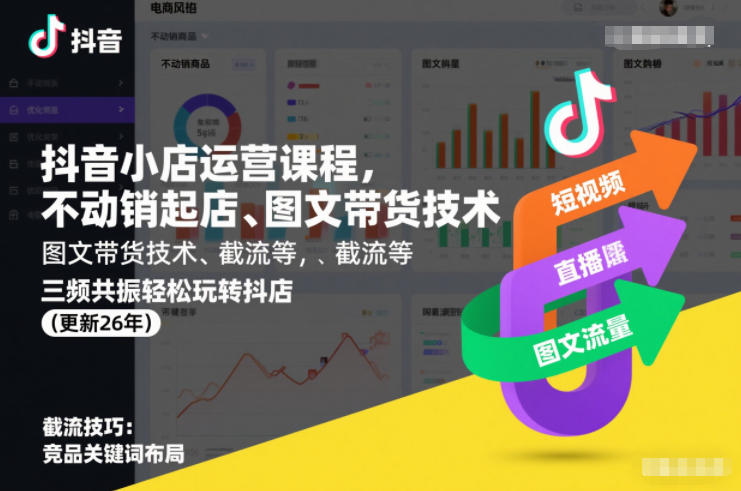 抖音小店运营课程,不动销起店、图文带货技术、截流等,三频共振轻松玩转抖店(更新260815)-项目汇