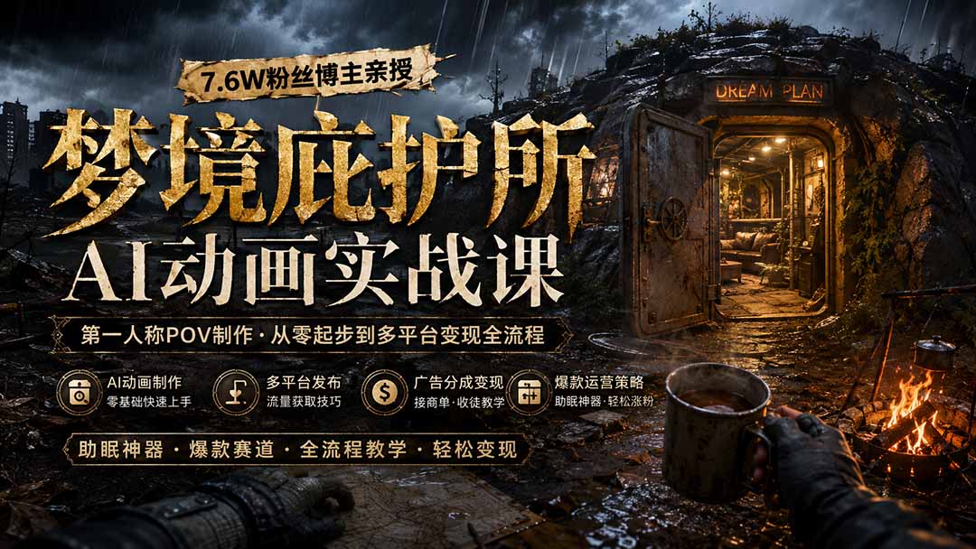 梦境庇护所AI动画实战课:7.6W粉丝博主亲授第一人称POV制作,从零起步到多平台发布变现全流程-项目汇