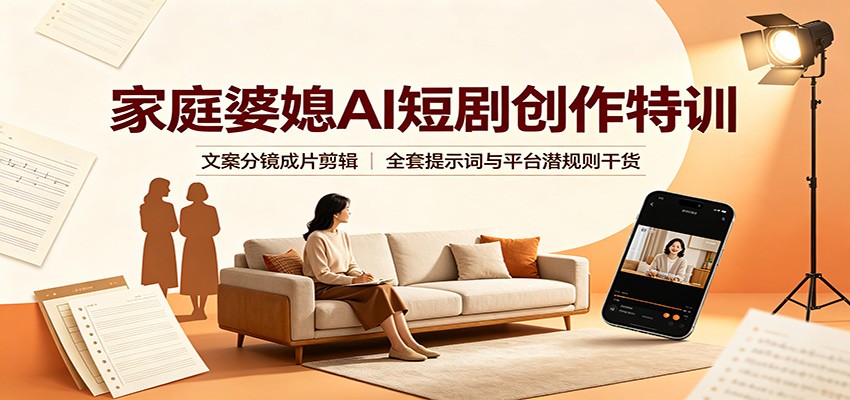 家庭婆媳AI短剧创作特训：文案分镜成片剪辑，全套提示词与平台潜规则干货-项目汇