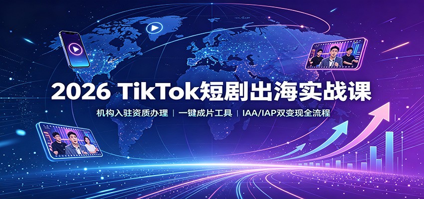 2026 TikTok短剧出海实战课：机构入驻资质办理，一键成片工具，IAA/IAP双变现全流程-项目汇