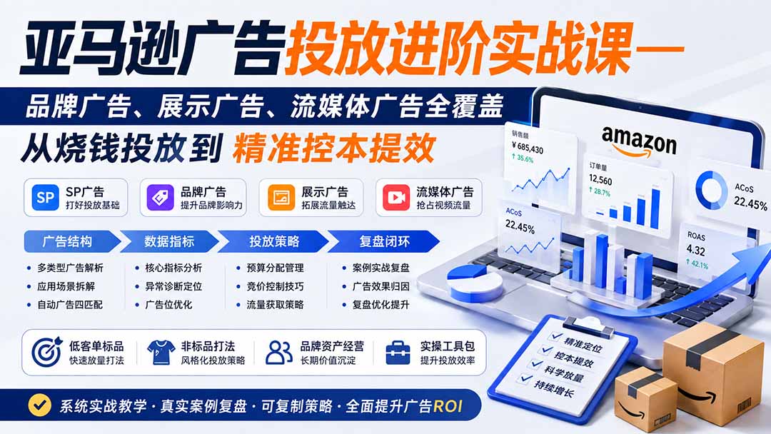 亚马逊广告投放进阶实战课——品牌广告、展示广告、流媒体广告全覆盖,从烧钱投放到精准控本提效-项目汇