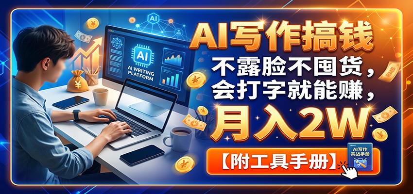 AI写作搞钱：不露脸不囤货，会打字就能赚，月入2W【附工具手册】-项目汇