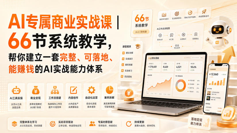 AI专属商业实战课|66节系统教学,帮你建立一套完整、可落地、能賺钱的AI实战能力体系-项目汇