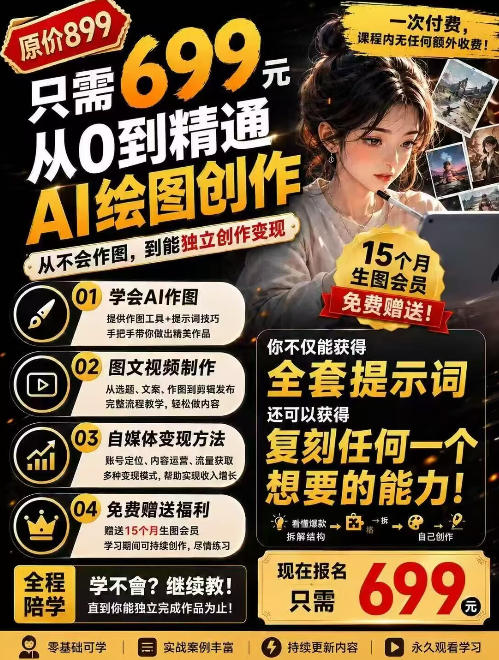 抖音10W粉丝博主的AI绘图教学，从0到精通AI绘图创作，从不会作图到能独立创作变现-项目汇