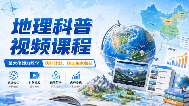地理科普视频课程，某大佬倾力教学，伙伴计划、精选独家收益-项目汇