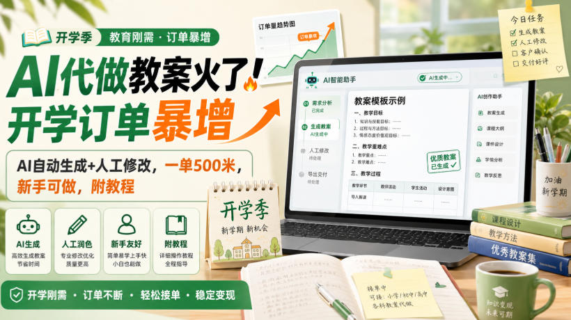 AI代做教案火了！开学订单暴增，AI自动生成+人工修改，一单500米，新手可做，附教程【揭秘】-项目汇
