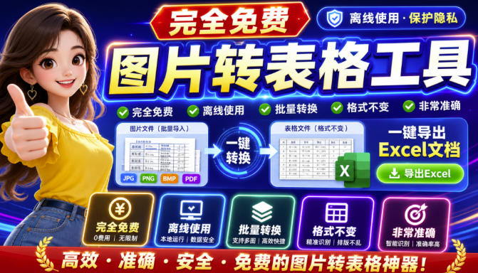 图片表格识别提取工具，支持一键从图片中智能提取表格并导出Excel文件，可离线免网运行，FastTableOCR-项目汇