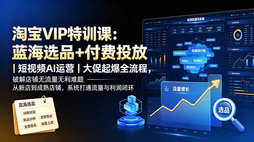 淘宝VIP特训课-更新：蓝海选品+付费投放｜短视频AI运营｜大促起爆全流程，破解店铺无流量无利润难题-项目汇