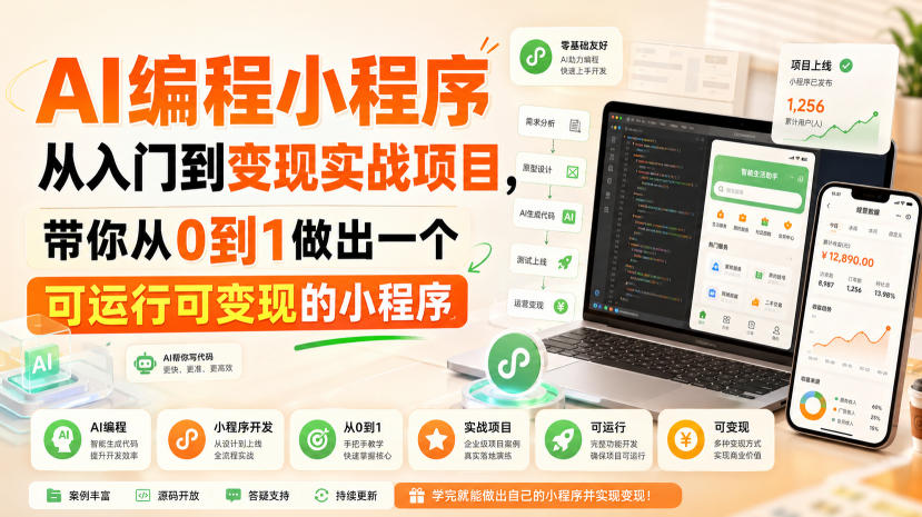 AI编程小程序从入门到变现实战项目，带你从0到1做出一个可运行可变现的小程序-项目汇