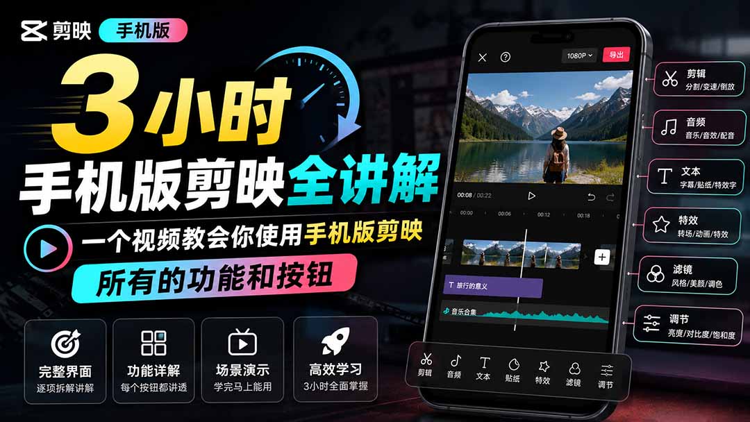 3小时手机版剪映全讲解，一个视频教会你使用手机版剪映，所有的功能和按钮-项目汇