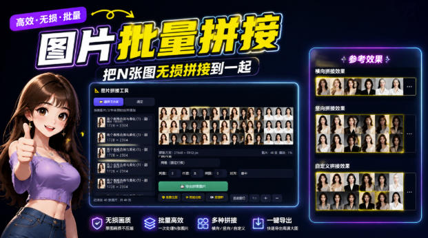 图片批量拼接，把N张图无损拼接到一起，支持横向、竖向、自定义等功能-项目汇