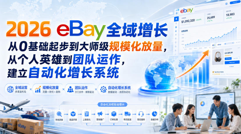 2026 eBay全域增长,从0基础起步到大师级规模化放量,从个人英雄到团队运作,建立自动化增长系统-项目汇