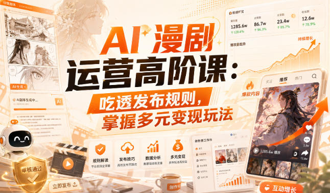 AI漫剧运营高阶课：吃透发布规则，掌握多元变现玩法-项目汇