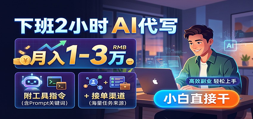 下班2小时AI代写，月入1-3万，附工具指令+接单渠道，小白直接干-项目汇