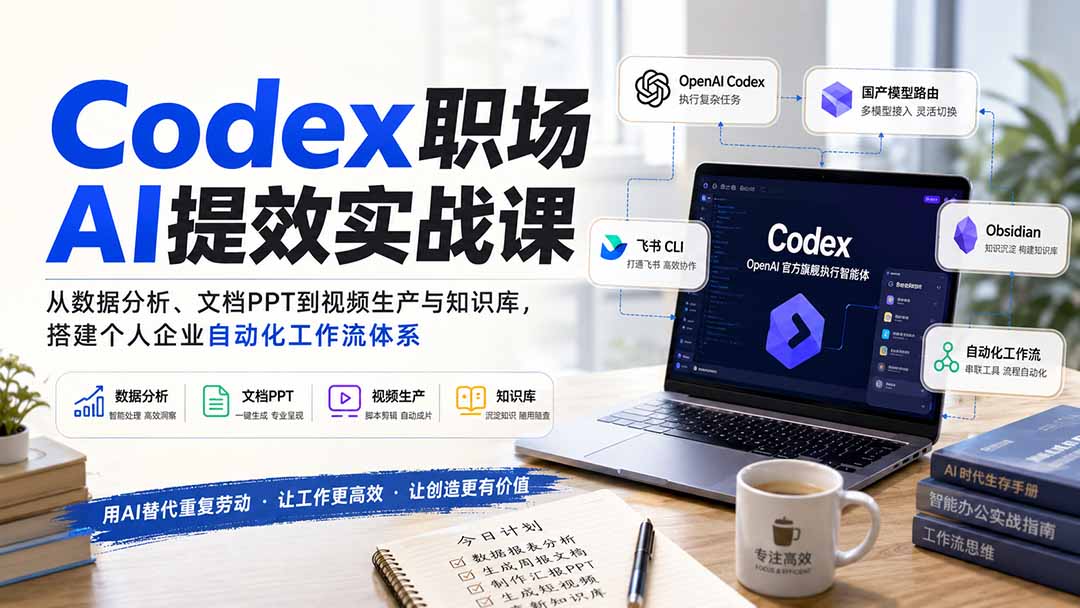 Codex职场AI提效实战课：从数据分析、文档PPT到视频生产与知识库，搭建个人企业自动化工作流体系-项目汇