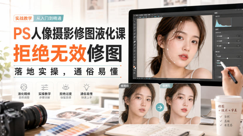 PS人像摄影修图液化课，拒绝无效修图，落地实操，通俗易懂-项目汇