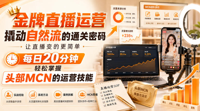 金牌直播运营撬动自然流的通关密码，让直播变的更简单，每日20分钟，轻松掌握头部MCN的运营技能-项目汇