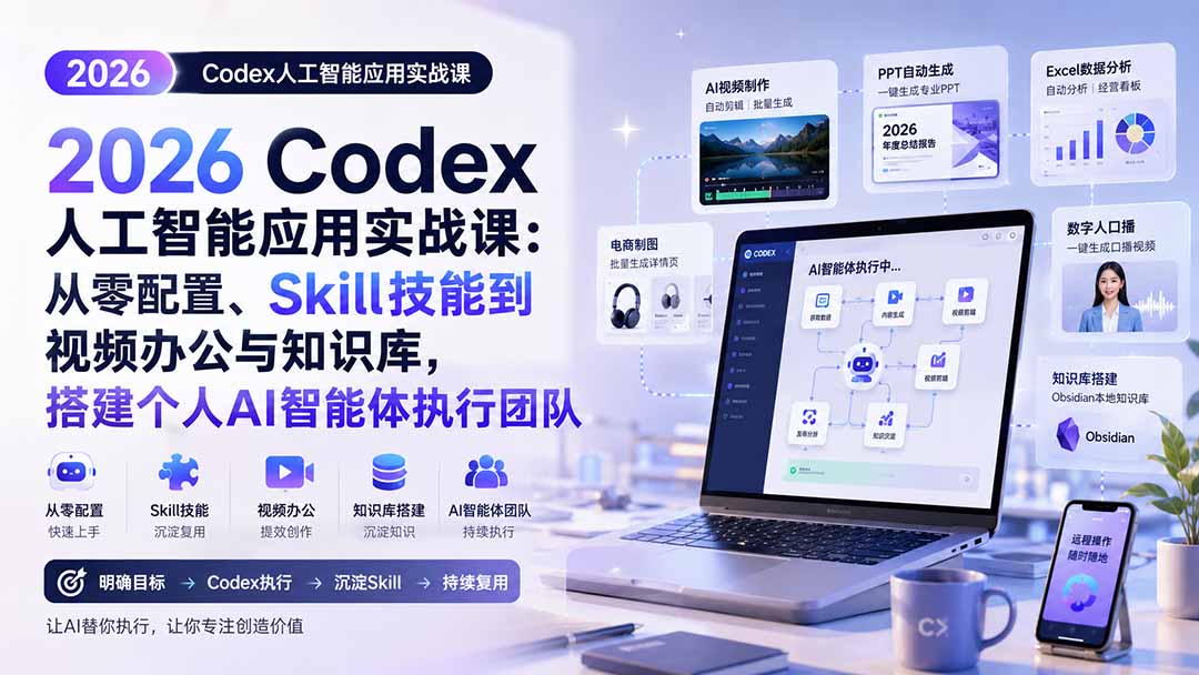 2026 Codex人工智能应用实战课：从零配置、Skill技能到视频办公与知识库，搭建个人AI智能体执行团队-项目汇