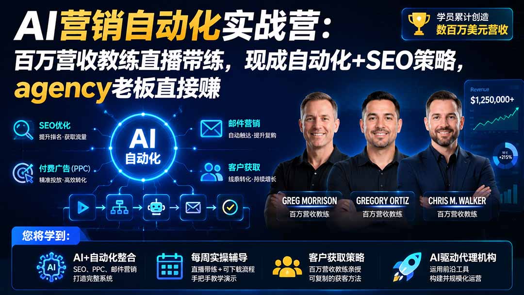 AI营销自动化实战营：百万营收教练直播带练，现成自动化+SEO策略，agency老板直接赚【原创双语字幕】-项目汇
