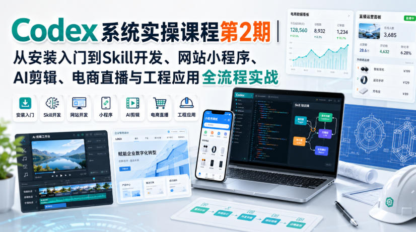 Codex系统实操课程第2期｜从安装入门到Skill开发、网站小程序、AI剪辑、电商直播与工程应用全流程实战-项目汇