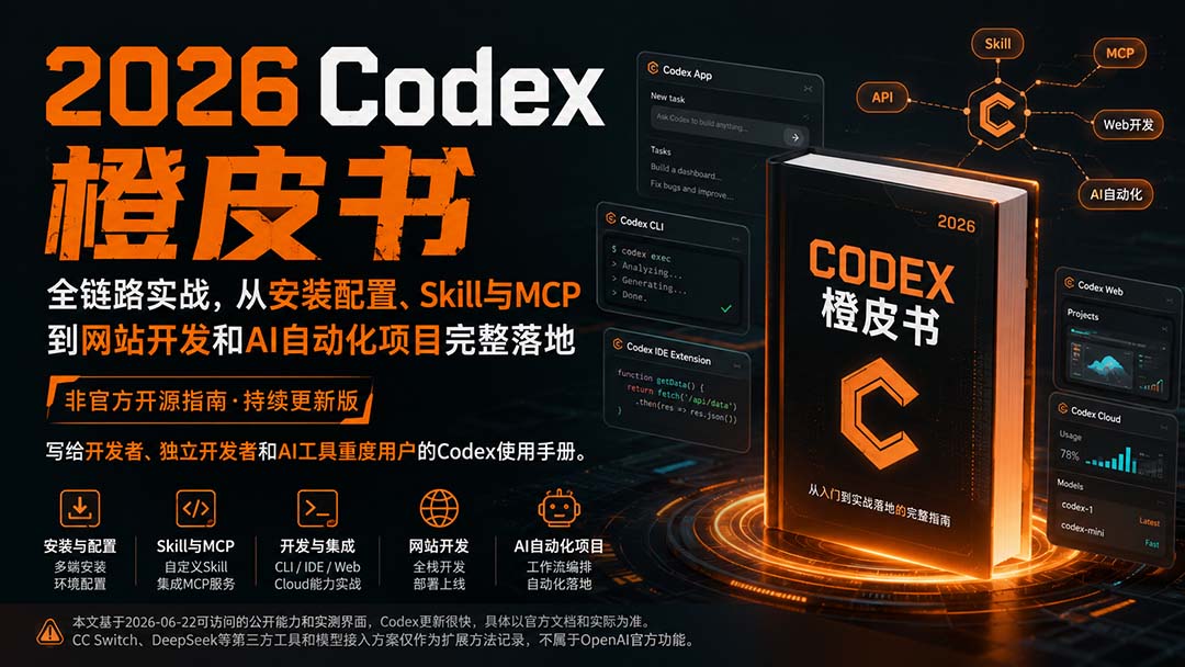 2026Codex橙皮书:全链路实战,从安装配置、Skill与MCP到网站开发和AI自动化项目完整落地-项目汇